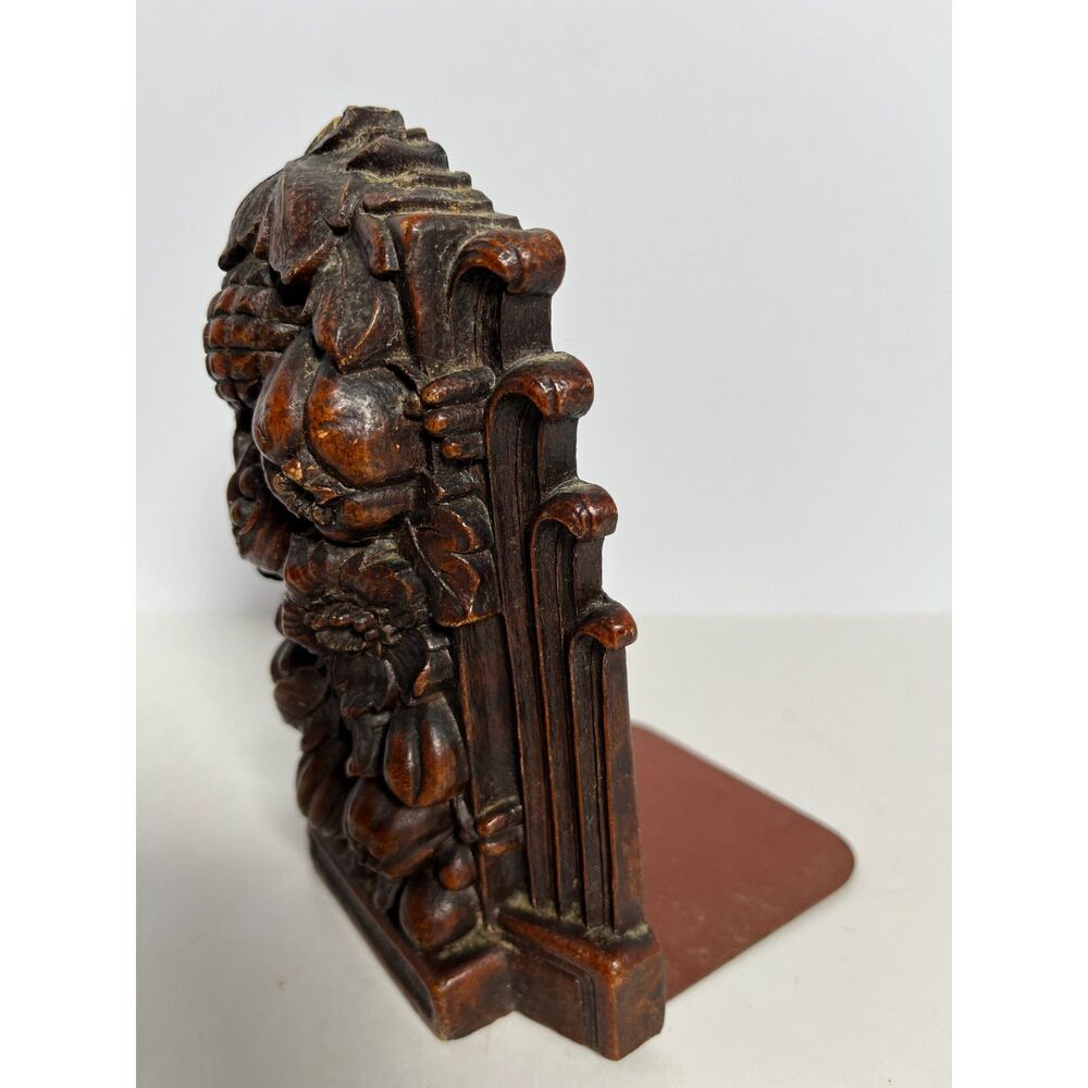 Vintage Syroco Fruit Harvest Bookends Cottagecore 1940s Molded Wood Pineapple
